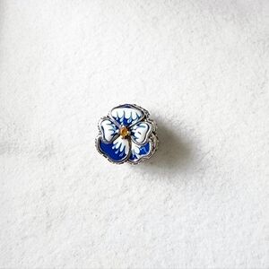 New Pandora Blue Pansy Flower Charm bead for jewelry bracelet